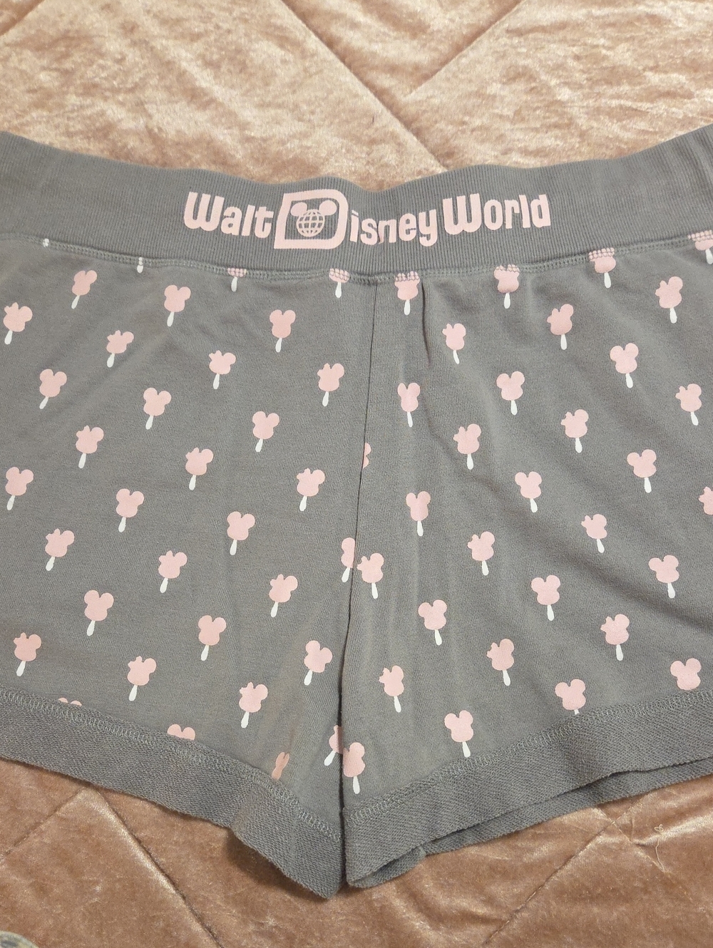 Walt Disney World Grey Shorts with Pink Mickey Ice Cream Pattern
